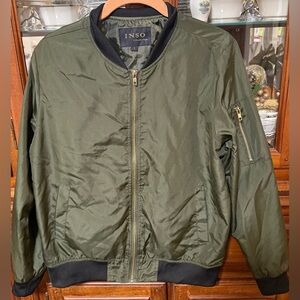INSO Collection Classic Jacket Women’s Army Green Lined Gold Zip Size Large